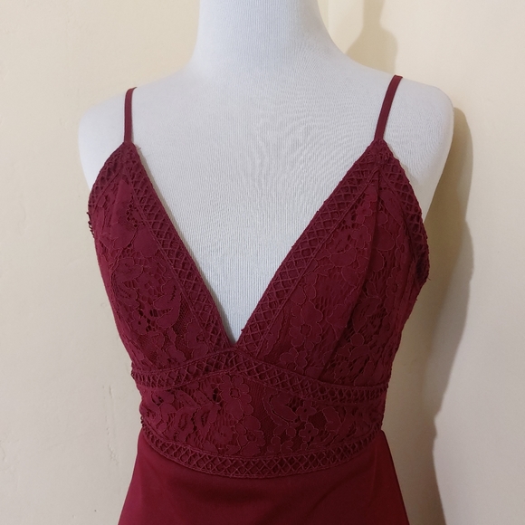 Lulu's Late Night Snack Wine Red Lace Backless Bodycon Event Dress Womens Small - Picture 4 of 14